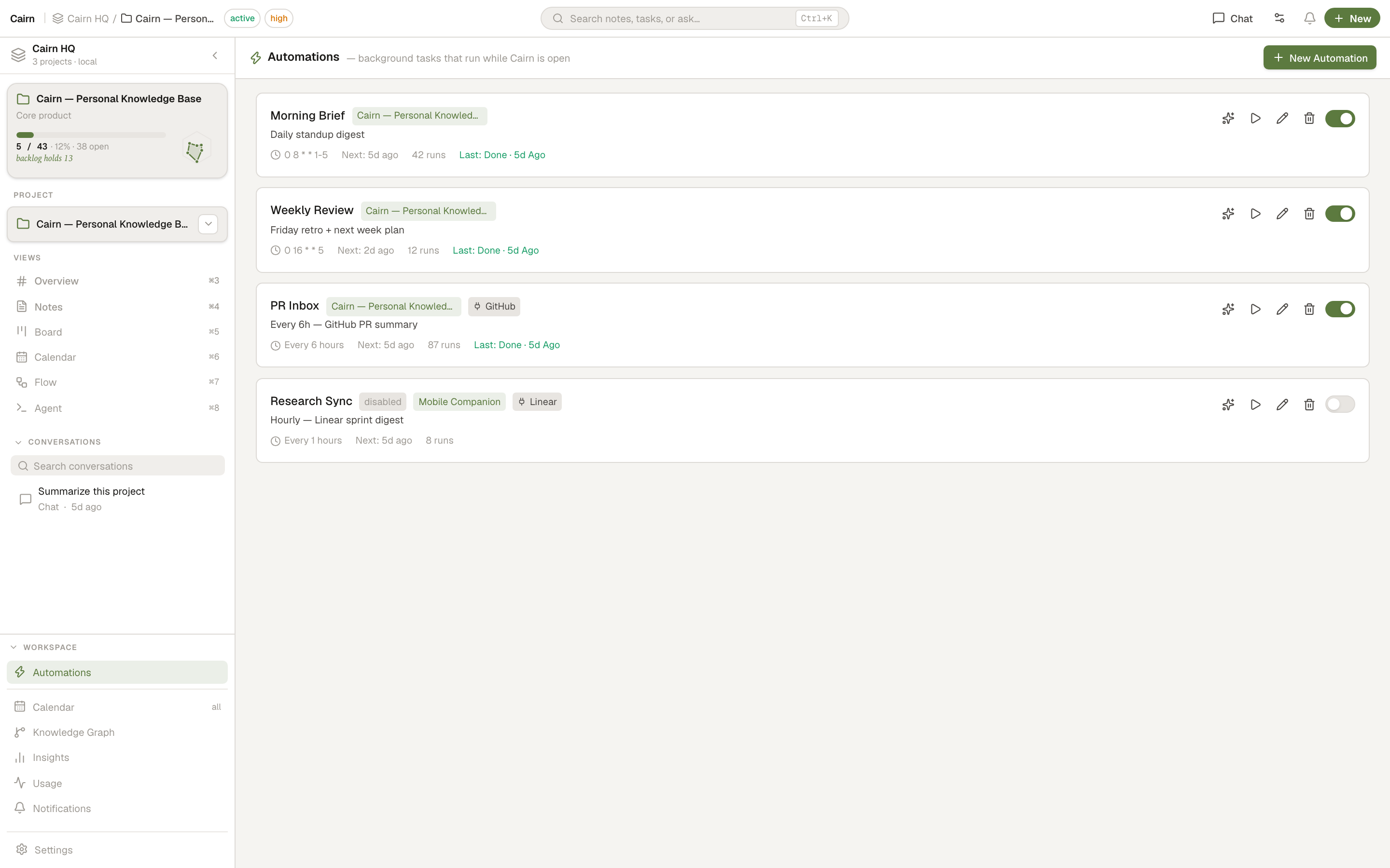 Automations view
