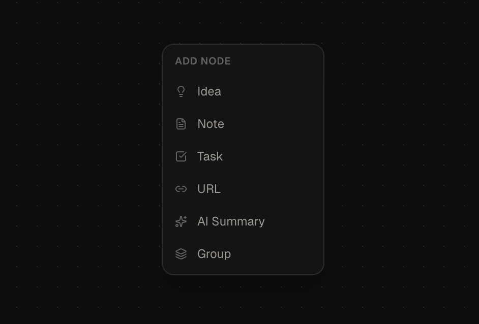 The node type picker floating panel