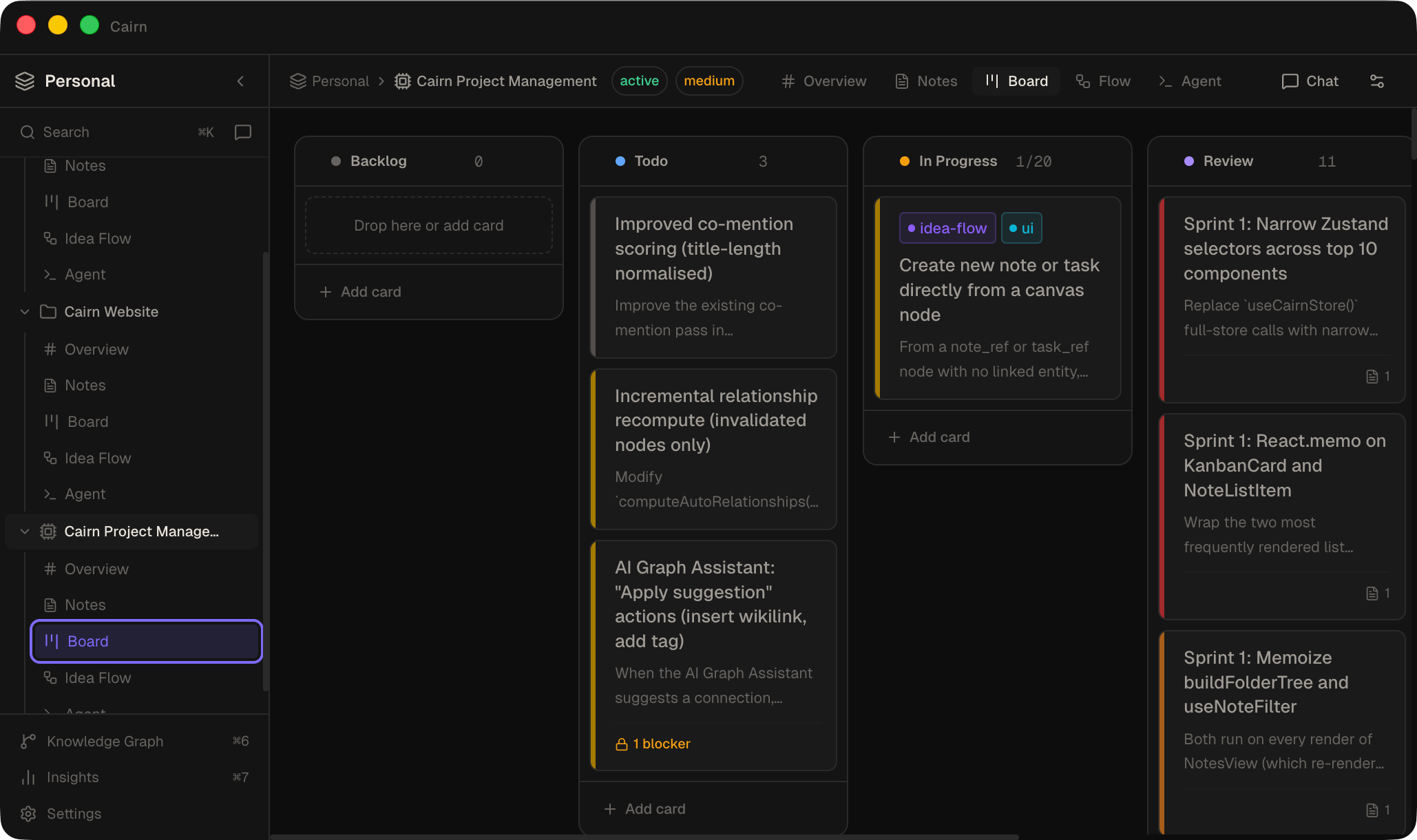 Cairn kanban board